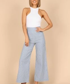 PUP52 Henry High Waisted Wide Leg Pants - Blue Stripe Clothing