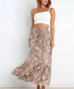 PUP52 Katherine Skirt - Olive Paisley