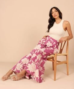 PUP52 Lilliana High Waisted Wide Leg Pants - Pink