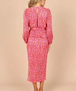 PUP51 Minelli Pleat Midi Skirt - Hot Pink