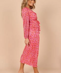 PUP51 Minelli Pleat Midi Skirt - Hot Pink