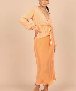PUP51 Minelli Pleat Midi Skirt - Orange