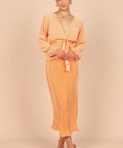 PUP51 Minelli Pleat Midi Skirt - Orange