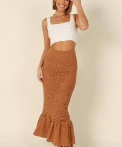 PUP51 Nicolette Knitted Midi Skirt - Rust