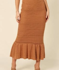 PUP51 Nicolette Knitted Midi Skirt - Rust