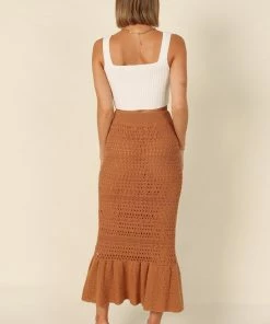 PUP51 Nicolette Knitted Midi Skirt - Rust