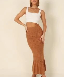 PUP51 Nicolette Knitted Midi Skirt - Rust