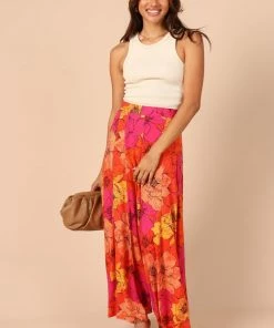 PUP49 Pippa Wide Leg Pants - Orange Floral