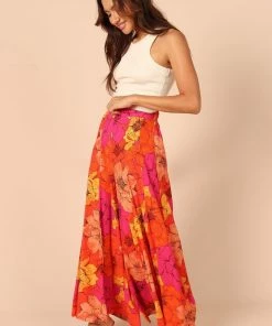 PUP49 Pippa Wide Leg Pants - Orange Floral