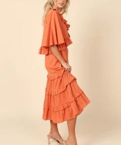 PUP4 Clothing Sheridan Ruffle Maxi Skirt - Rust