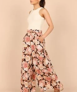 PUP50 Tamara High Waisted Wide Leg Pants - Peach Floral Wedding Guest