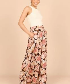 PUP50 Tamara High Waisted Wide Leg Pants - Peach Floral Wedding Guest