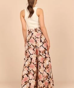 PUP50 Tamara High Waisted Wide Leg Pants - Peach Floral Wedding Guest