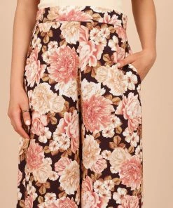 PUP50 Tamara High Waisted Wide Leg Pants - Peach Floral Wedding Guest