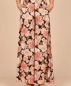 PUP50 Tamara High Waisted Wide Leg Pants - Peach Floral Wedding Guest