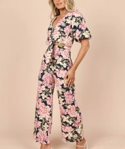 PUP52 Tonya High Waist Wide Leg Pants - Navy Clothing