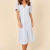 PUP4 Alisha Button Up Dress - Blue Stripe