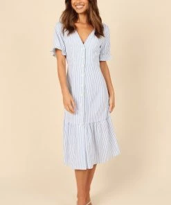 PUP4 Alisha Button Up Dress - Blue Stripe