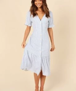 PUP4 Alisha Button Up Dress - Blue Stripe