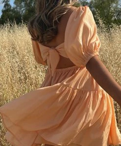 PUP66 Brianna Tie Back Mini Dress - Orange Dresses