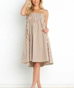 PUP52 Dresses Burke Dress - Tan Gingham