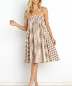 PUP52 Dresses Burke Dress - Tan Gingham