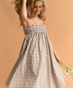 PUP52 Dresses Burke Dress - Tan Gingham