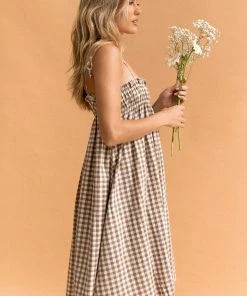 PUP52 Dresses Burke Dress - Tan Gingham