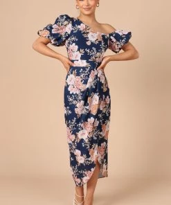 PUP44 Cleobella One Shoulder Midi Dress - Navy Floral