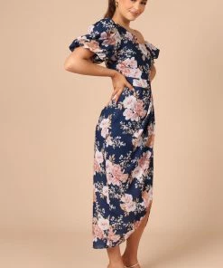 PUP44 Cleobella One Shoulder Midi Dress - Navy Floral