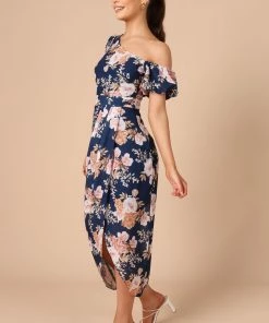 PUP44 Cleobella One Shoulder Midi Dress - Navy Floral