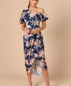 PUP44 Cleobella One Shoulder Midi Dress - Navy Floral
