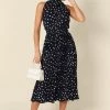 PUP52 Dresses Deanna Pleat Dress - Navy Spot