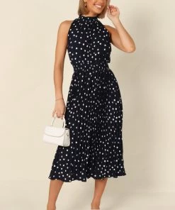 PUP52 Dresses Deanna Pleat Dress - Navy Spot