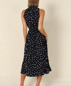 PUP52 Dresses Deanna Pleat Dress - Navy Spot