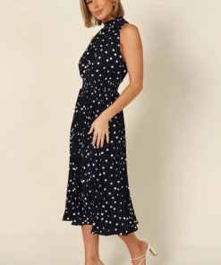 PUP52 Dresses Deanna Pleat Dress - Navy Spot