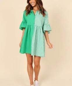 PUP3 Didi Frill Mini Dress - Green Stripe