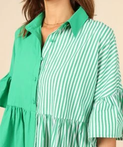 PUP3 Didi Frill Mini Dress - Green Stripe
