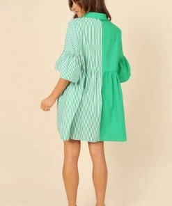 PUP3 Didi Frill Mini Dress - Green Stripe