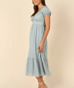 PUP66 Elidy Short Puff Sleeve Maxi Dress - Dusty Blue Dresses