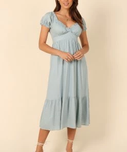 PUP66 Elidy Short Puff Sleeve Maxi Dress - Dusty Blue Dresses