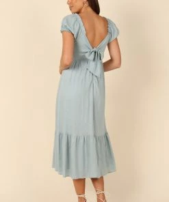 PUP66 Elidy Short Puff Sleeve Maxi Dress - Dusty Blue Dresses