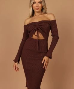 PUP4 Geneva Off Shoulder Midi Dress - Chocolate Brown