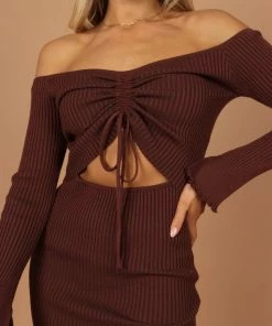 PUP4 Geneva Off Shoulder Midi Dress - Chocolate Brown