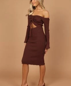 PUP4 Geneva Off Shoulder Midi Dress - Chocolate Brown