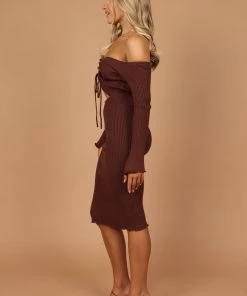 PUP4 Geneva Off Shoulder Midi Dress - Chocolate Brown