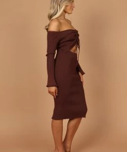 PUP4 Geneva Off Shoulder Midi Dress - Chocolate Brown
