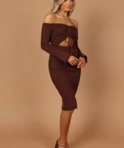 PUP4 Geneva Off Shoulder Midi Dress - Chocolate Brown