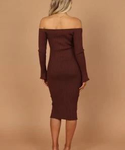 PUP4 Geneva Off Shoulder Midi Dress - Chocolate Brown