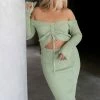 PUP4 Geneva Off Shoulder Midi Dress - Sage